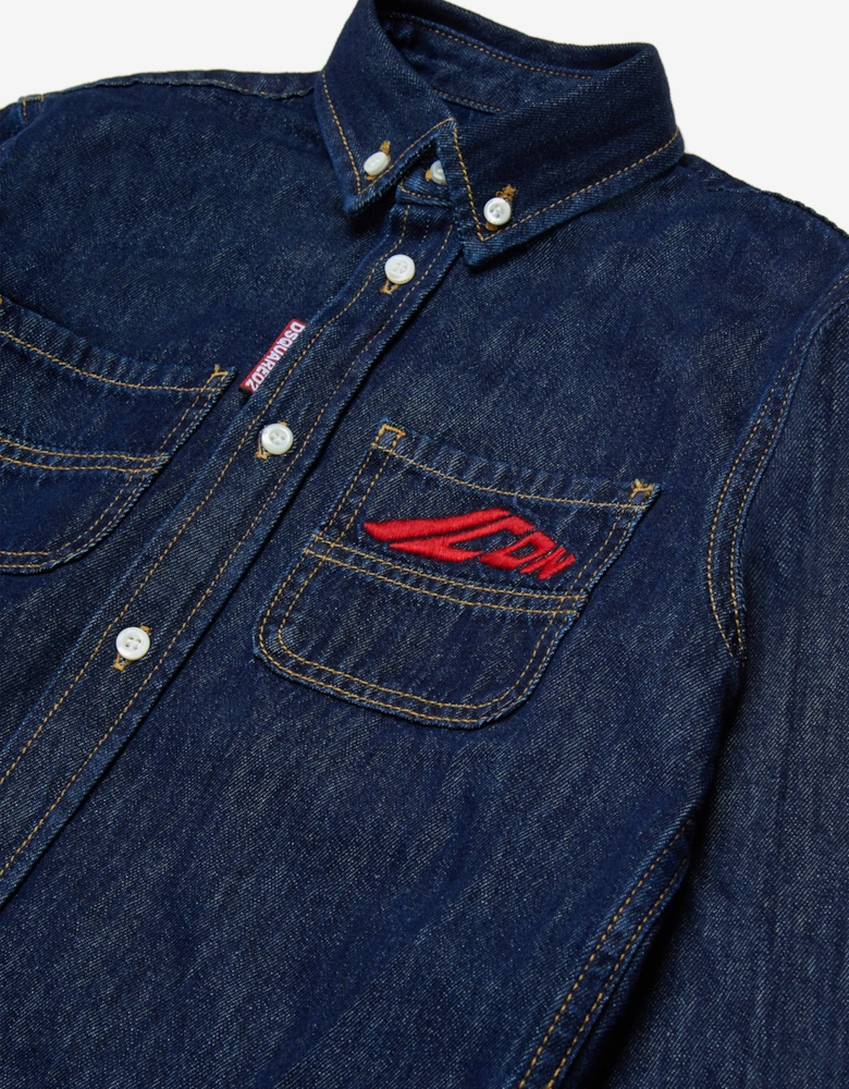 Boys Icon Denim Shirt in Navy