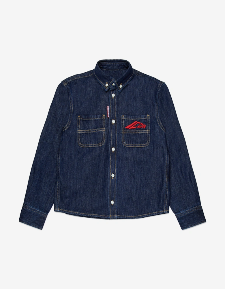 Boys Icon Denim Shirt in Navy