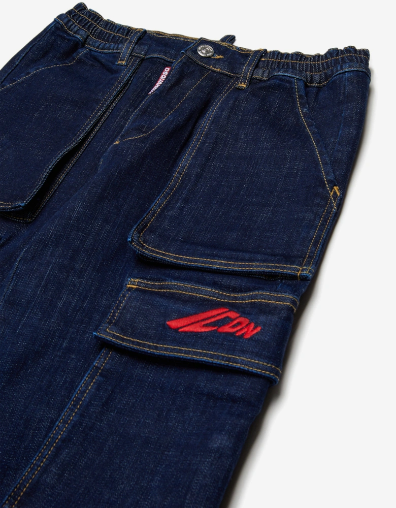 Boys Wide Leg Icon Cargo Jeans in Navy