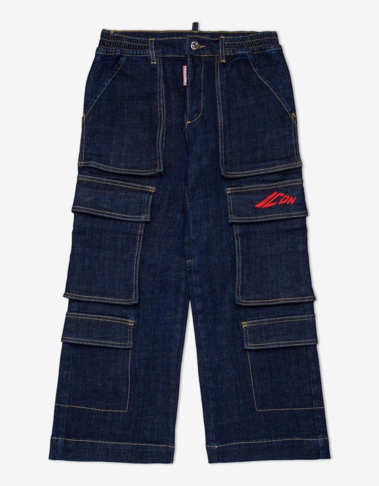 Boys Wide Leg Icon Cargo Jeans in Navy