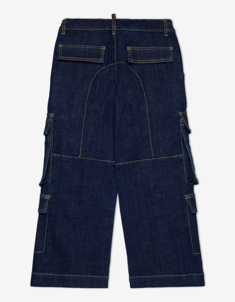 Boys Wide Leg Icon Cargo Jeans in Navy
