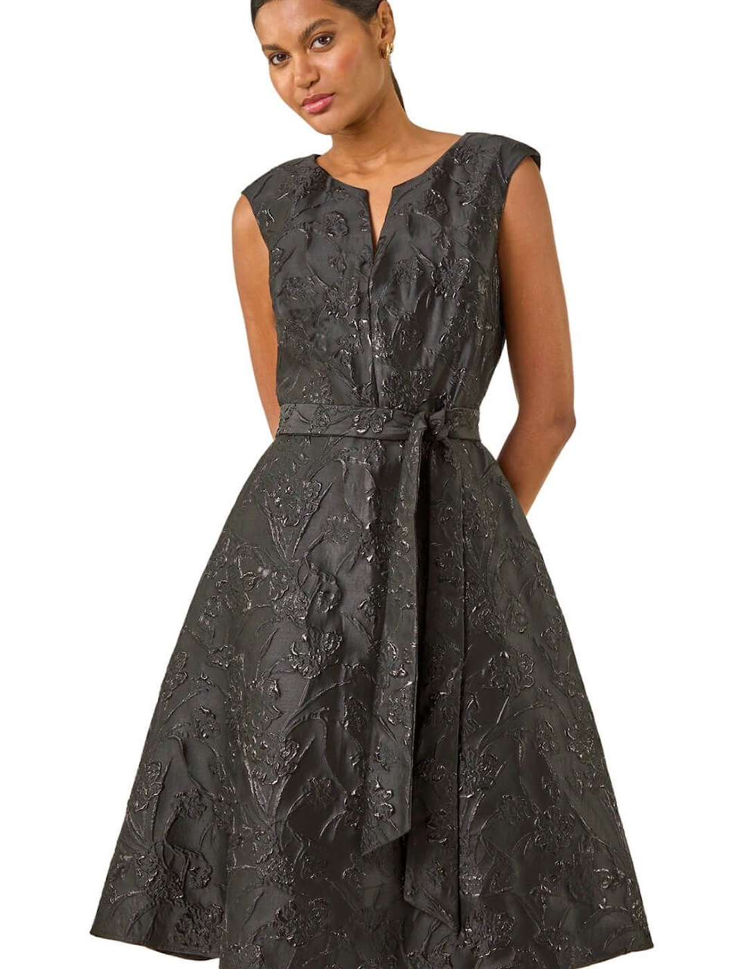 Metallic Brocade Belted Dress, 2 of 1