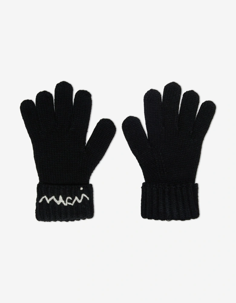 Kids Wool Logo Gloves in Black