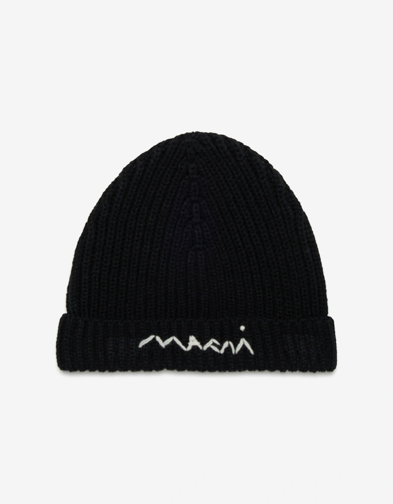 Kids Wool Logo Beanie Hat in Black