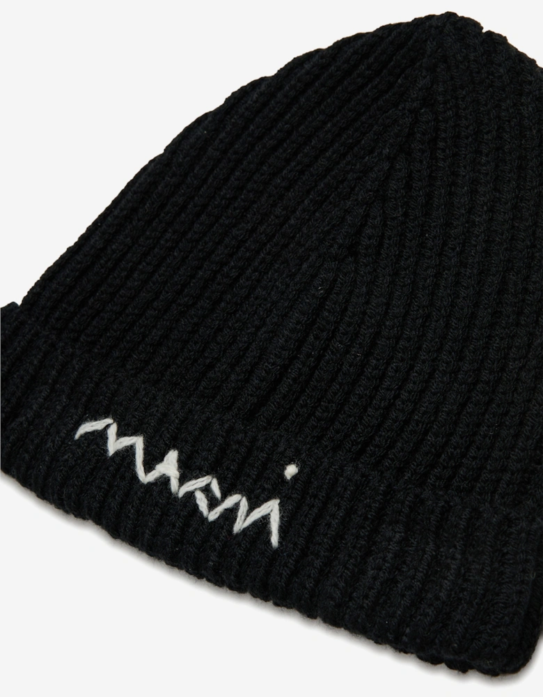 Kids Wool Logo Beanie Hat in Black