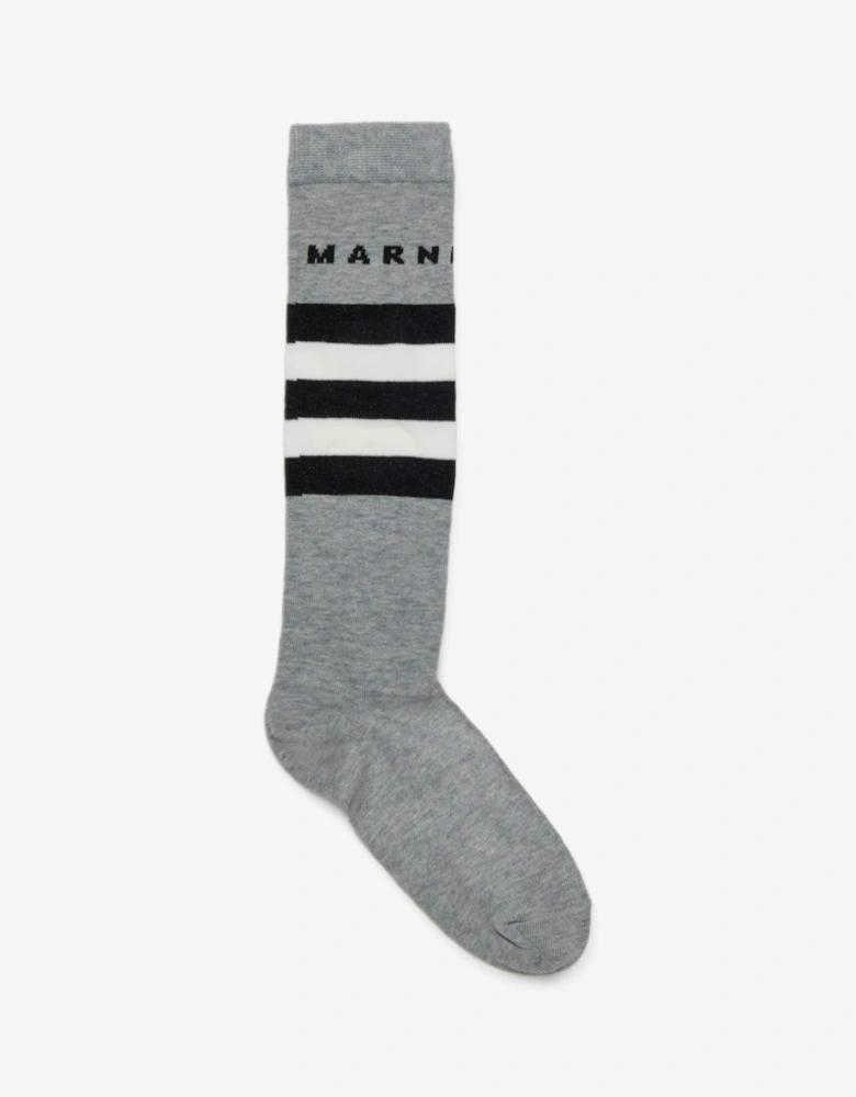 Kids Striped Logo Socks in Grey