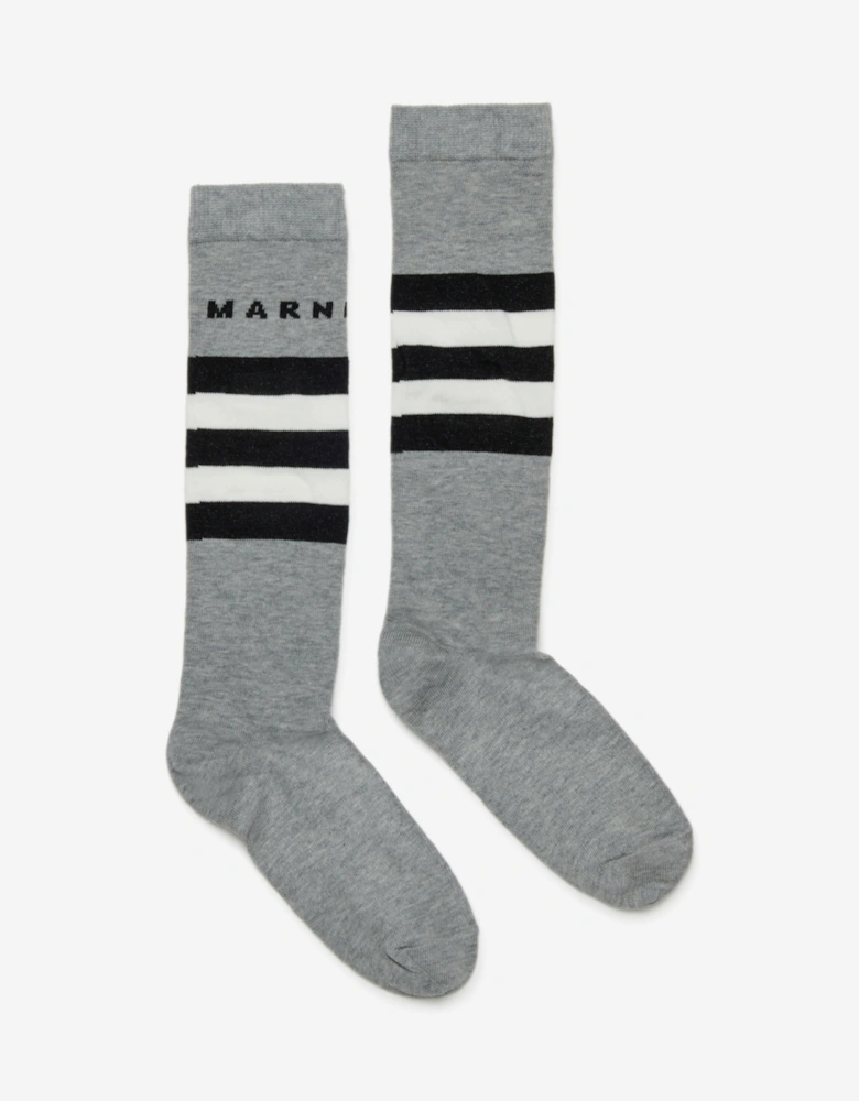 Kids Striped Logo Socks in Grey