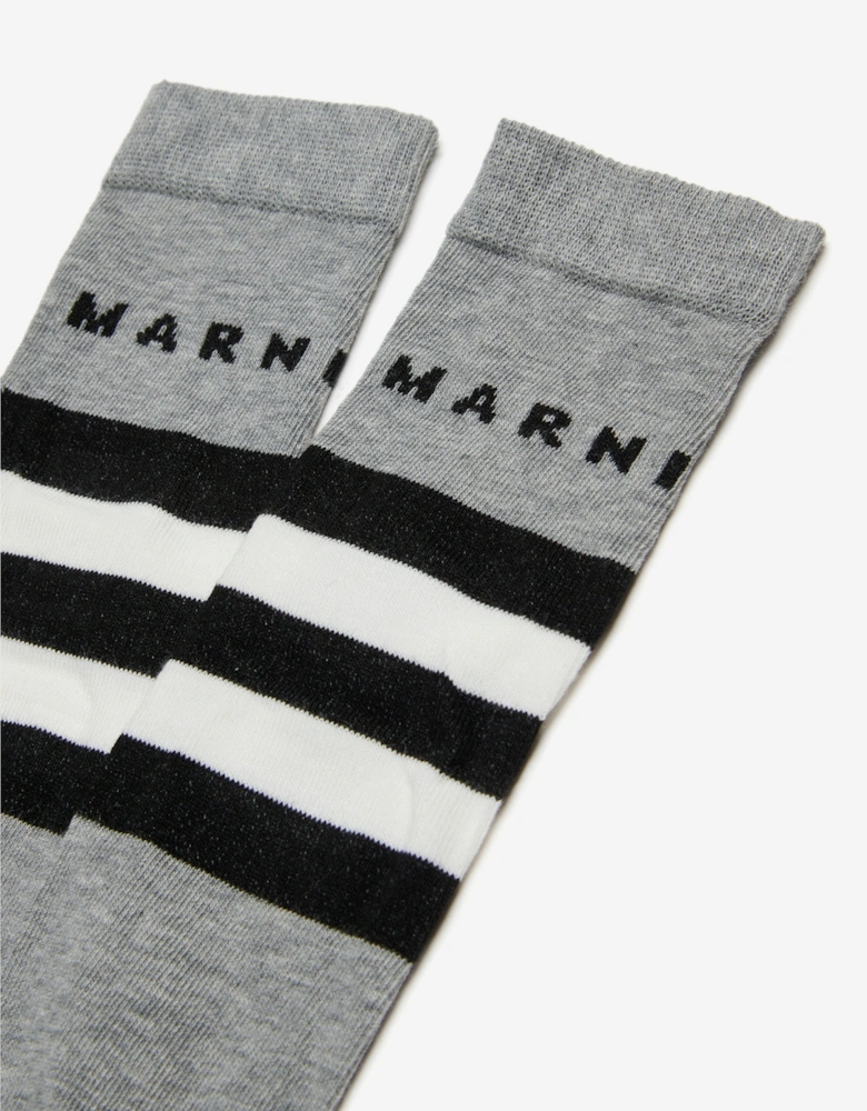 Kids Striped Logo Socks in Grey
