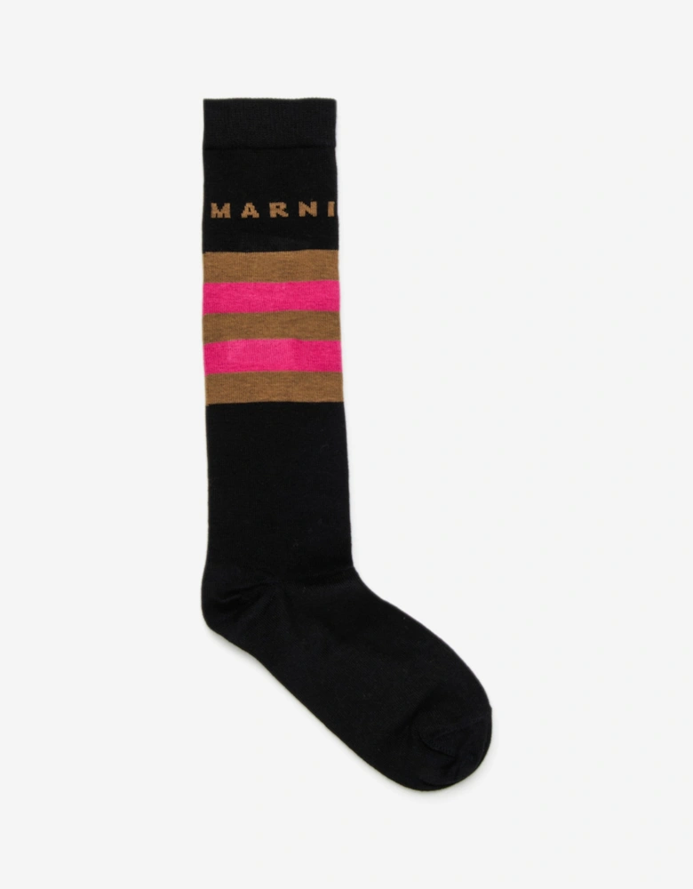 Kids Striped Logo Socks in Black