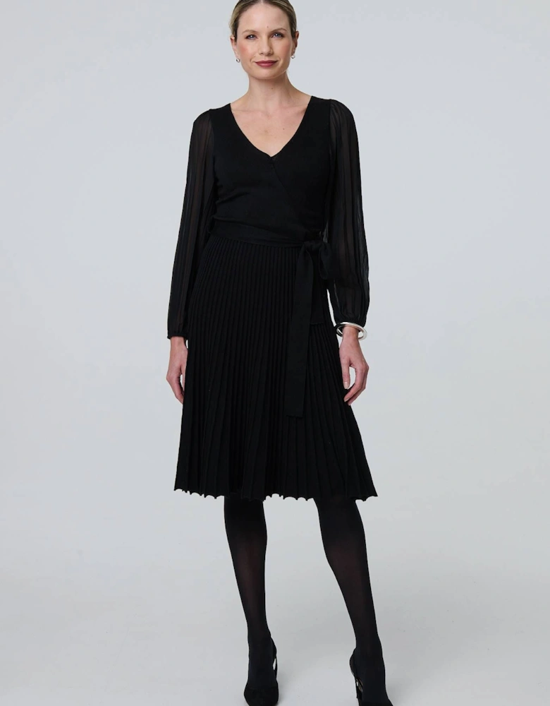 Semi Sheer Pleated Knee length Dress