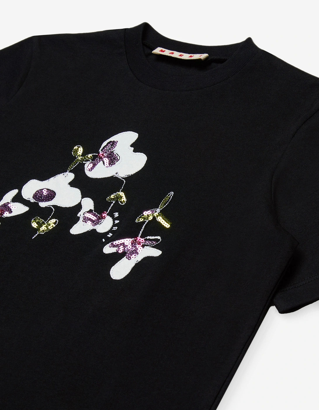 Girls Sequin Flower T-Shirt in Black
