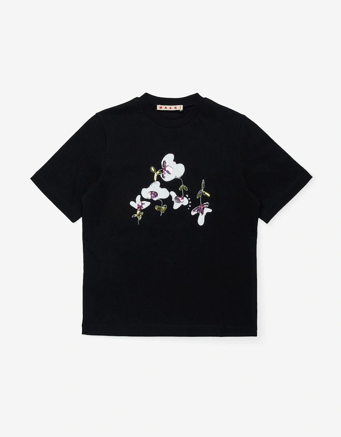 Girls Sequin Flower T-Shirt in Black, 5 of 4