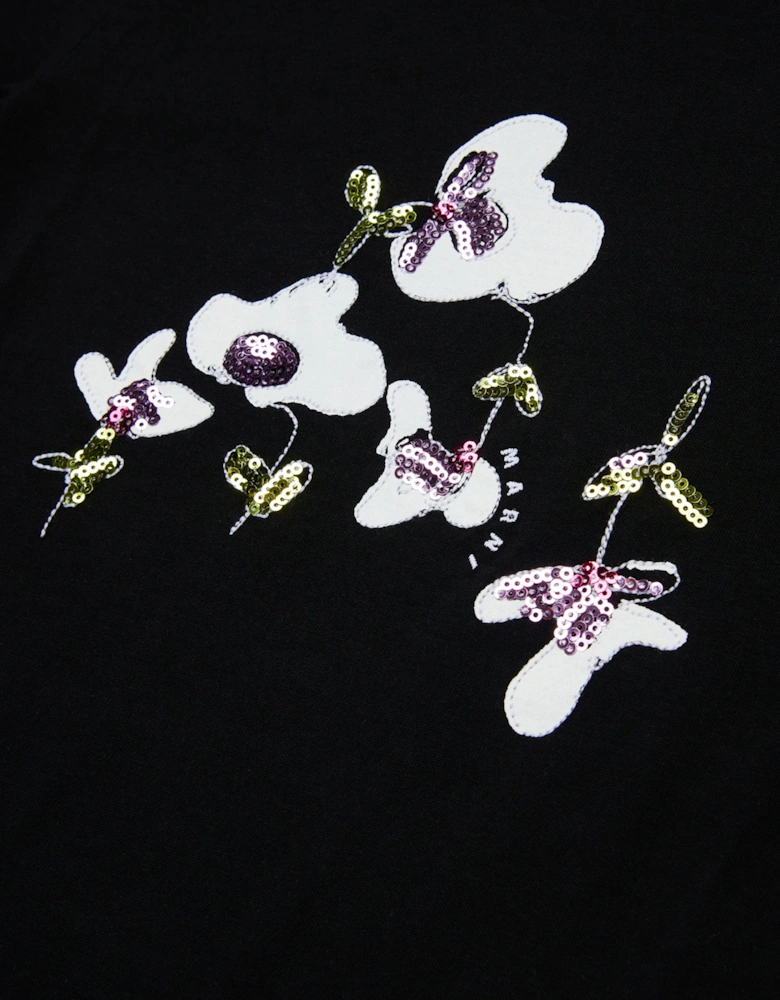 Girls Sequin Flower T-Shirt in Black