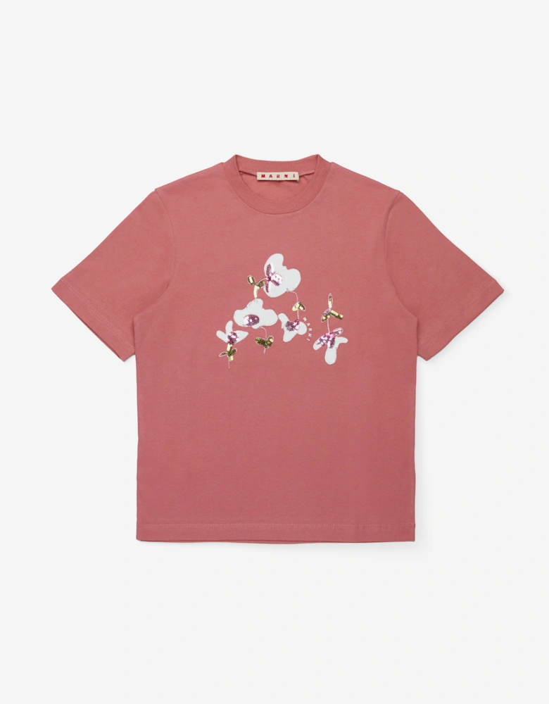 Girls Sequin Flower T-Shirt in Pink
