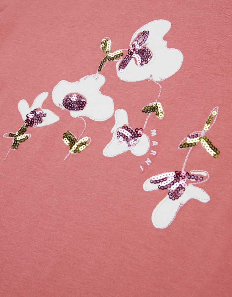 Girls Sequin Flower T-Shirt in Pink