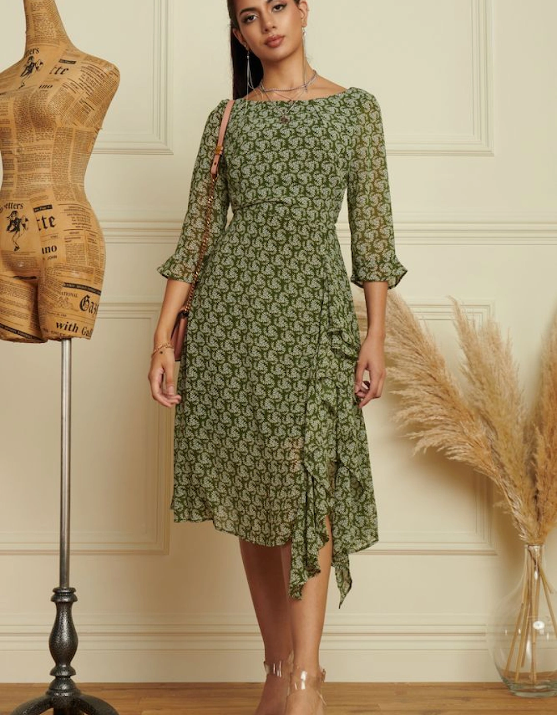 Floral Chiffon Frill Hem Midi dress, 2 of 1