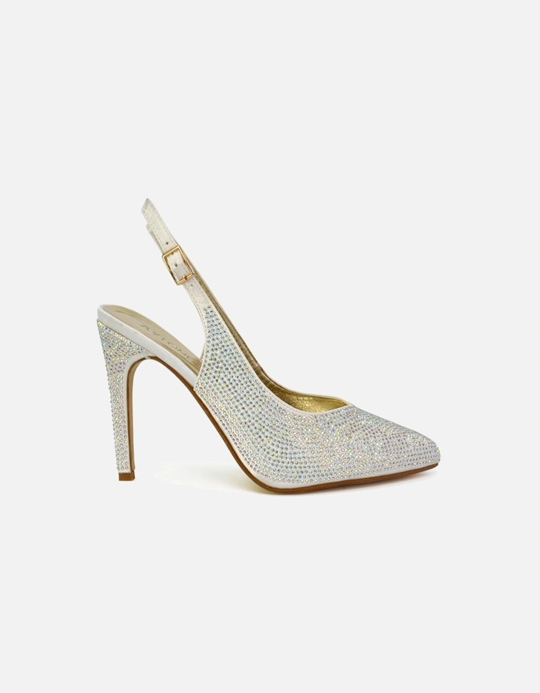 'Divine' Diamante Pointed Toe Slingback Bridal High Heel Stilettos