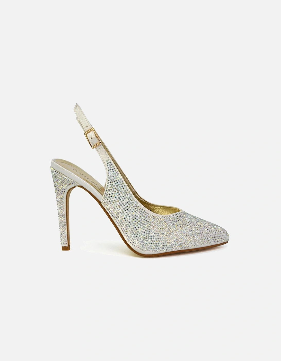 'Divine' Diamante Pointed Toe Slingback Bridal High Heel Stilettos, 2 of 1