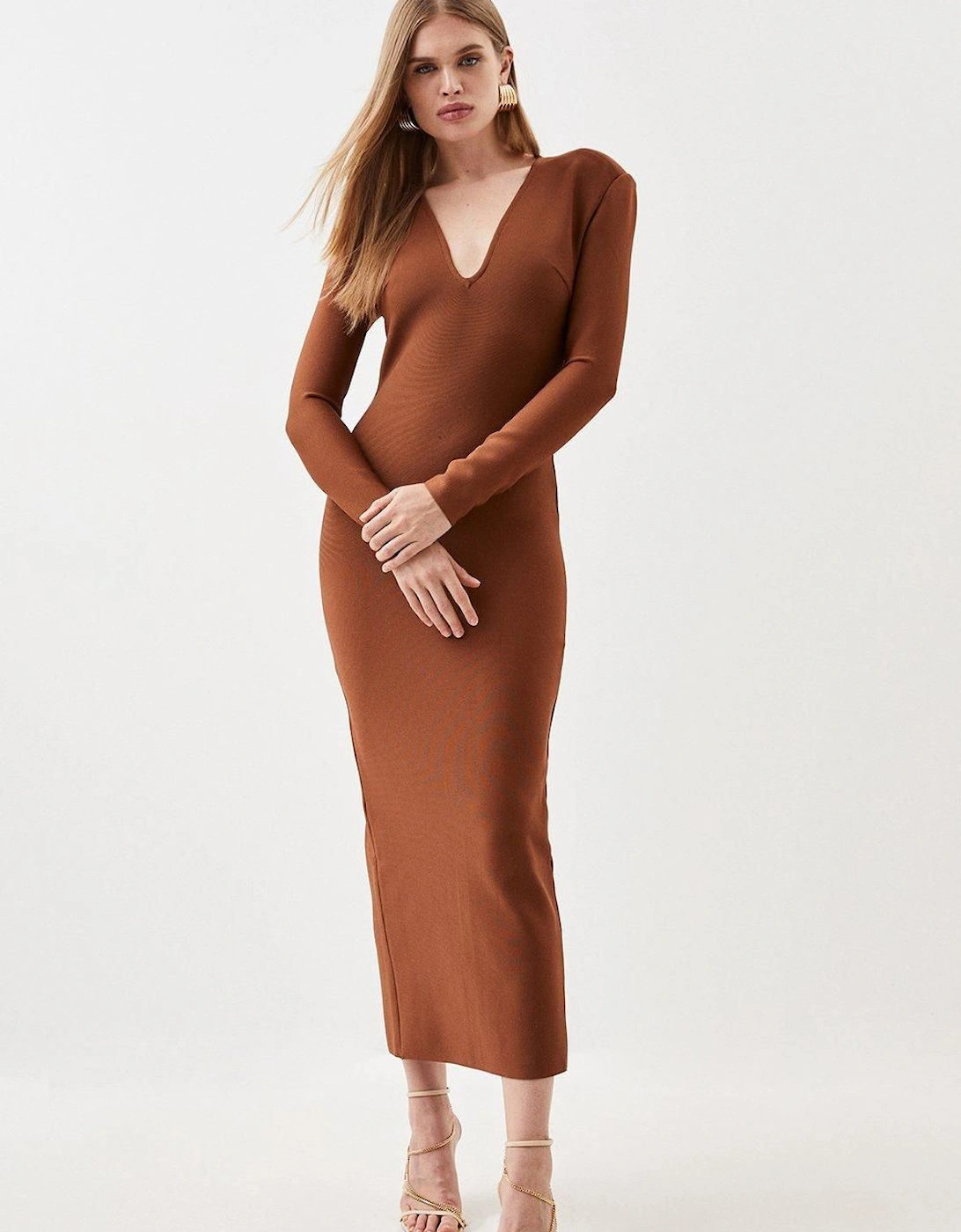 Bandage Form Fitting Deep V-Neck Midi Knit Dress, 2 of 1