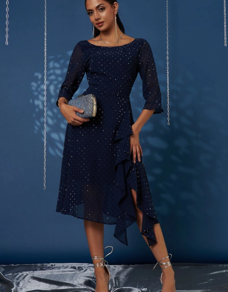 Diamante Embellished Chiffon Midi Dress