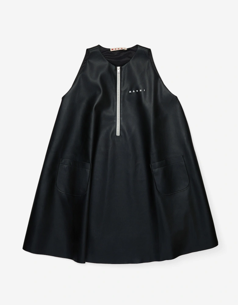 Girls Faux Leather Sleeveless Dress in Black