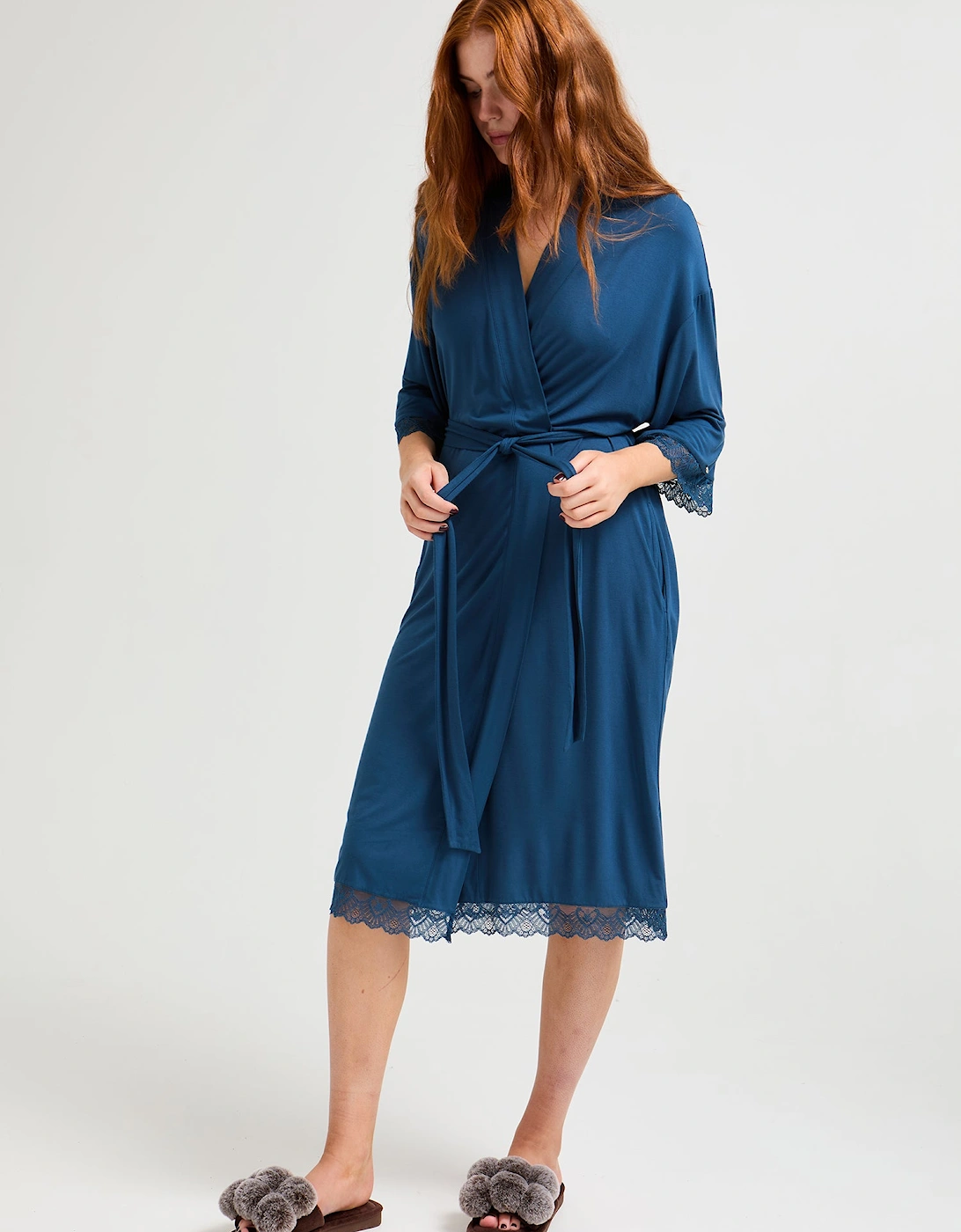 Bamboo Lace Kimono Robe in Teal, 4 of 3