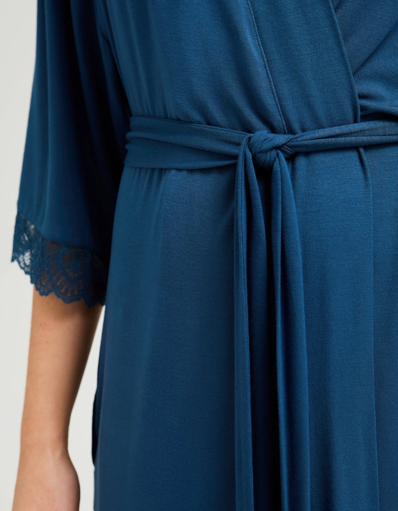 Bamboo Lace Kimono Robe in Teal