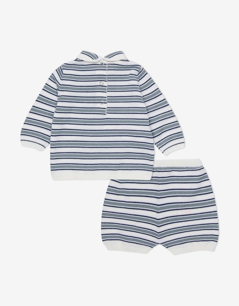 Baby Striped Short Set in White