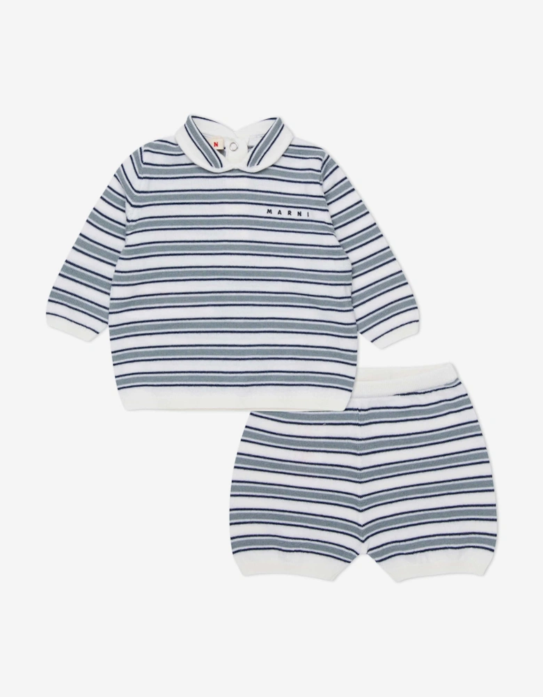Baby Striped Short Set in White