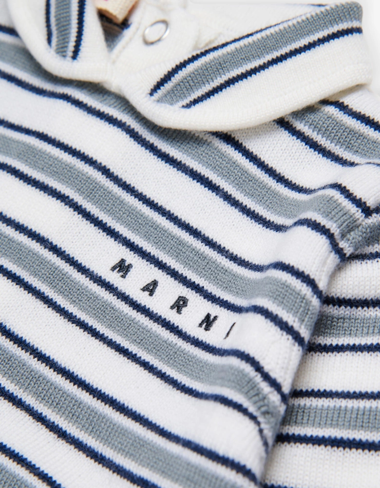 Baby Striped Short Set in White