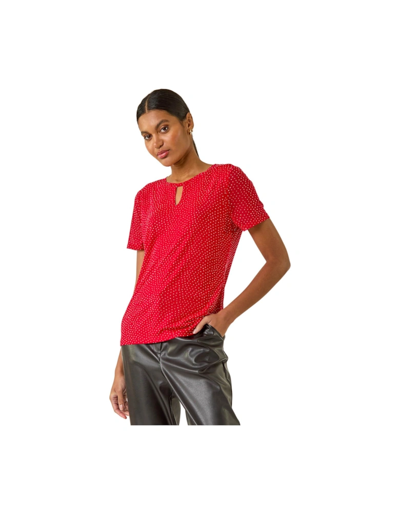 Embellished Keyhole Stretch Top