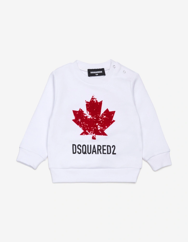 Baby Maple Leaf Logo Sweatshirt in White