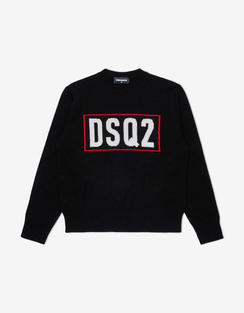 Kids Wool Knit Logo Jumper in Black
