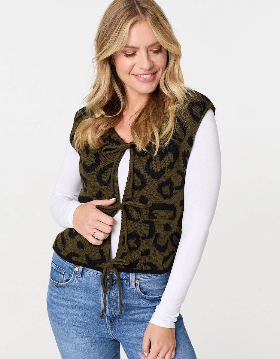 Animal Print Tie Front Sleeveless Vest, 2 of 1