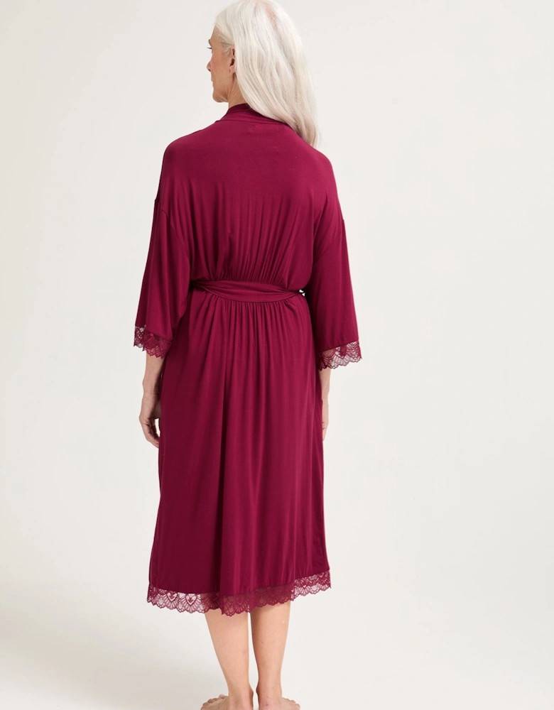 Bamboo Lace Kimono Robe in Bordeaux