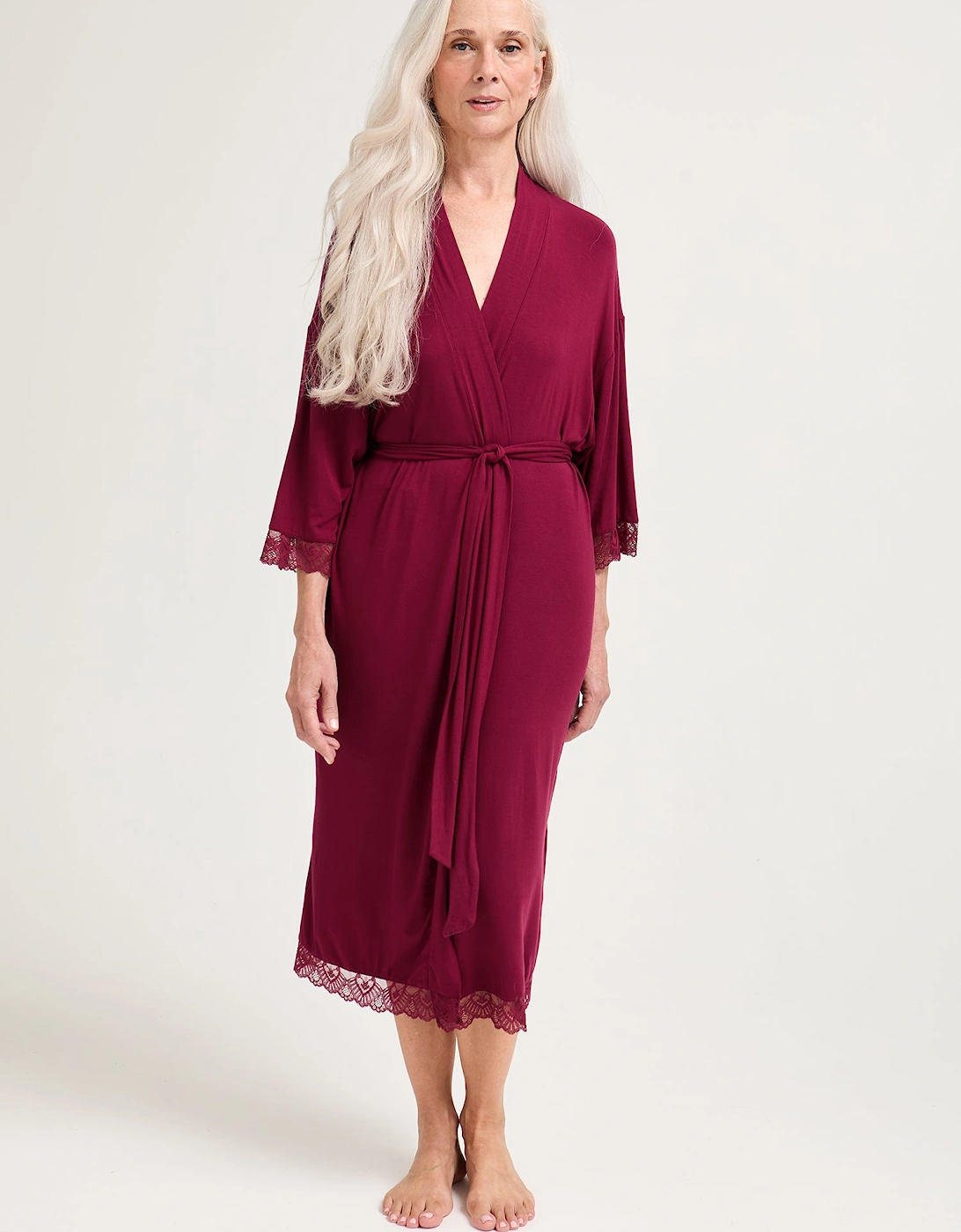 Bamboo Lace Kimono Robe in Bordeaux, 4 of 3