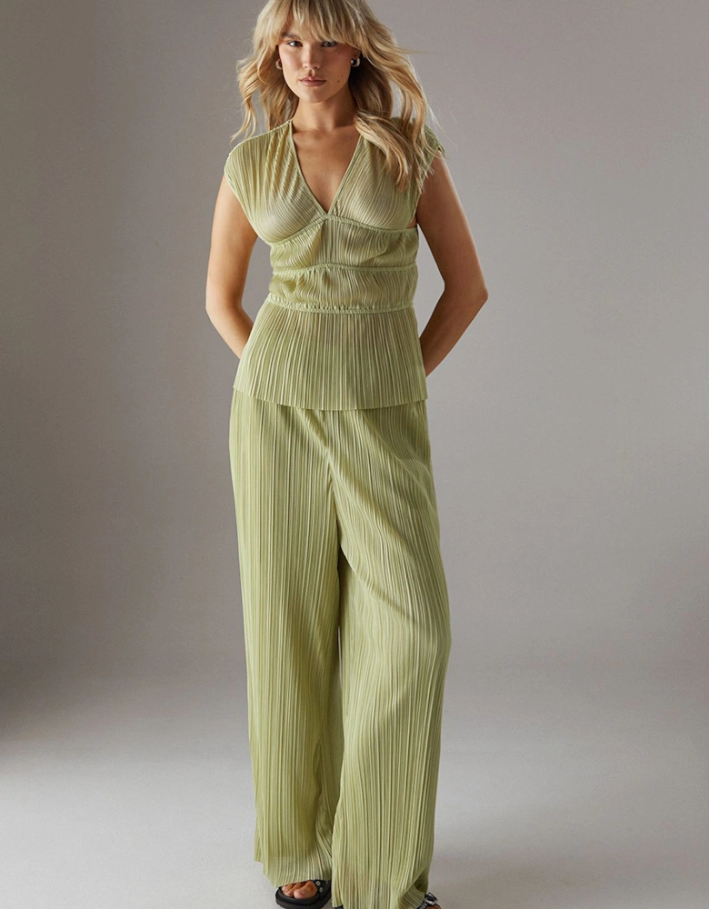 Plisse Seam Detail Asymmetric Hem Top