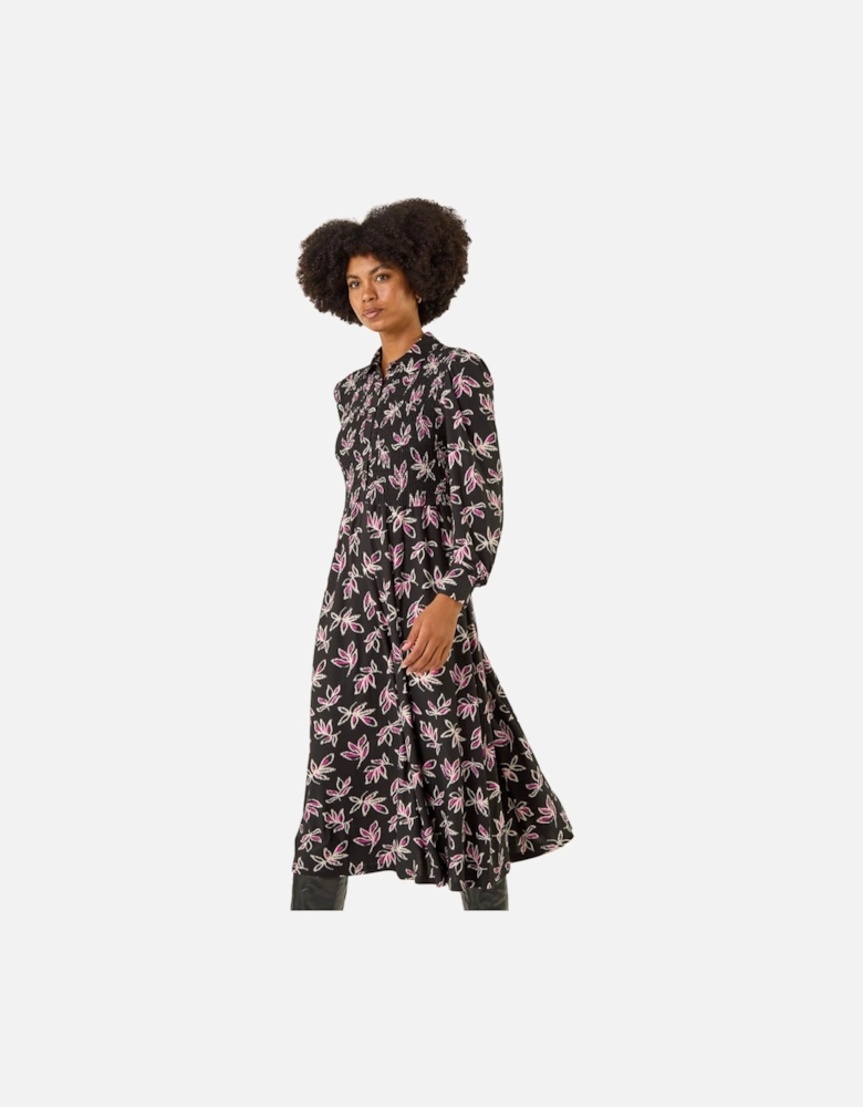 Leaf Print Midi Shirt Dress