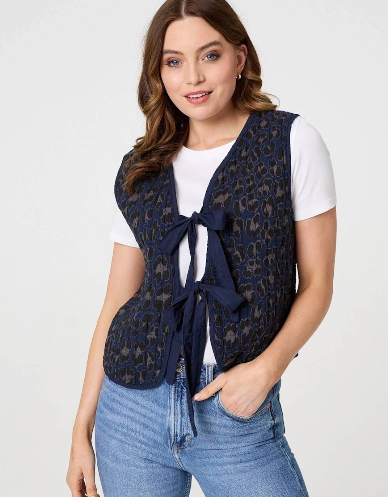 Animal Print Sleeveless Tie front Vest
