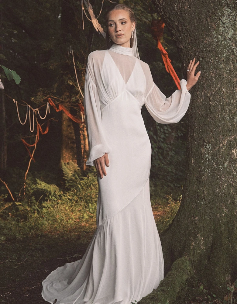 Chiffon Overlay Bohemian Long Sleeve Maxi Wedding Dress