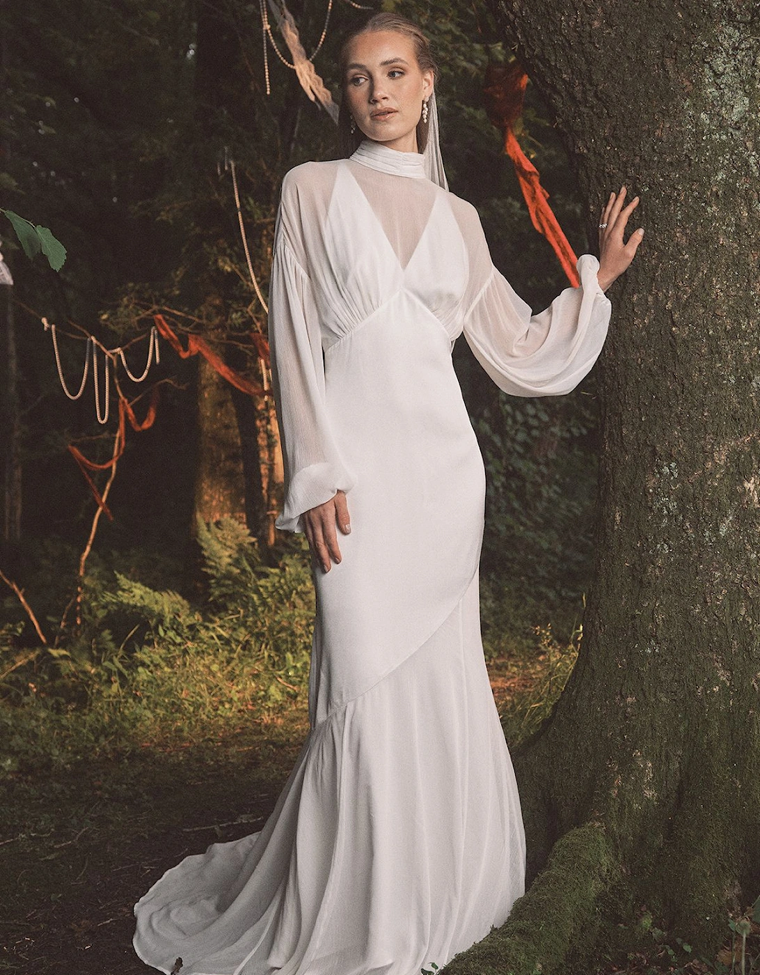 Chiffon Overlay Bohemian Long Sleeve Maxi Wedding Dress, 2 of 1