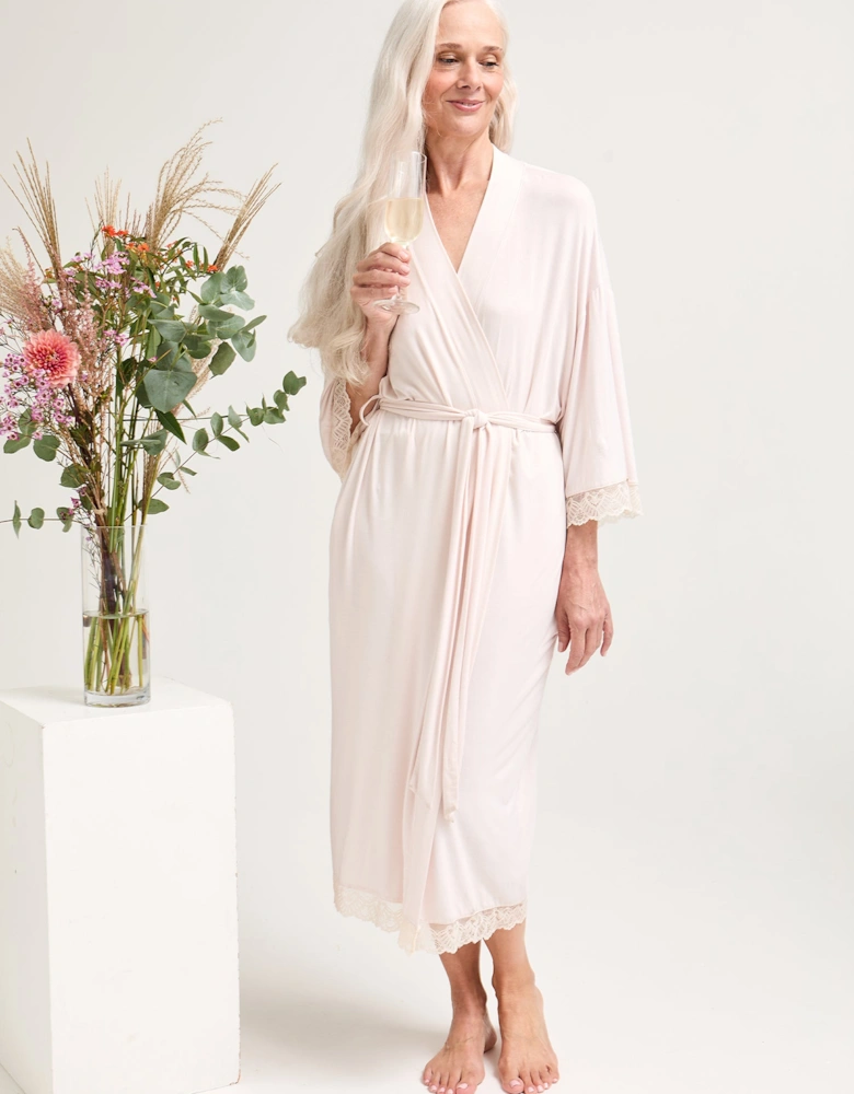 Bamboo Lace Kimono Robe in Powder Puff