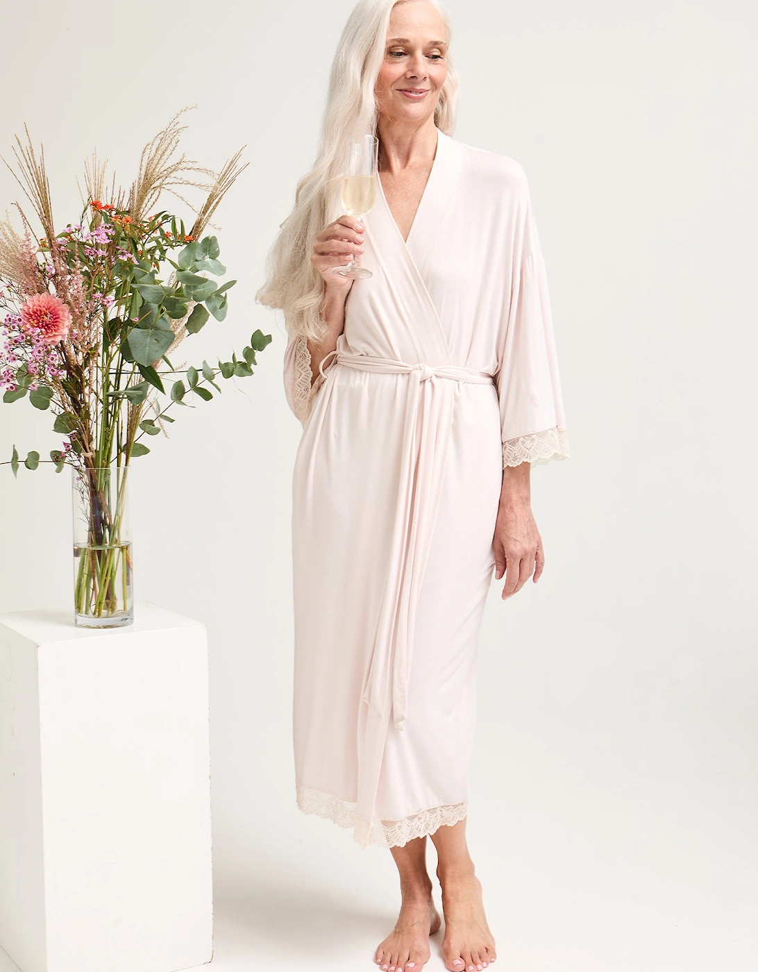Bamboo Lace Kimono Robe in Powder Puff, 8 of 7