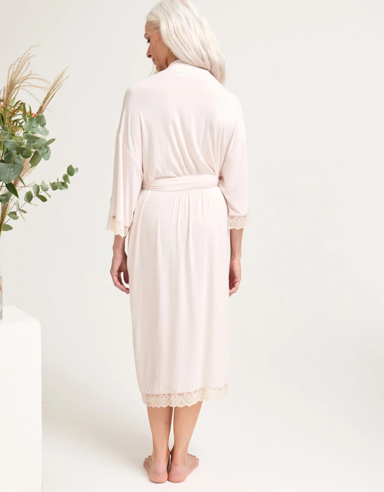 Bamboo Lace Kimono Robe in Powder Puff