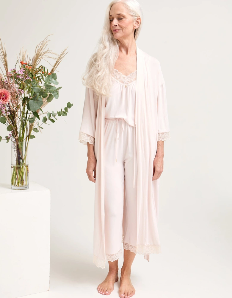 Bamboo Lace Kimono Robe in Powder Puff