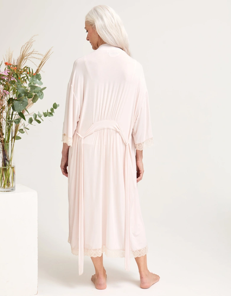 Bamboo Lace Kimono Robe in Powder Puff