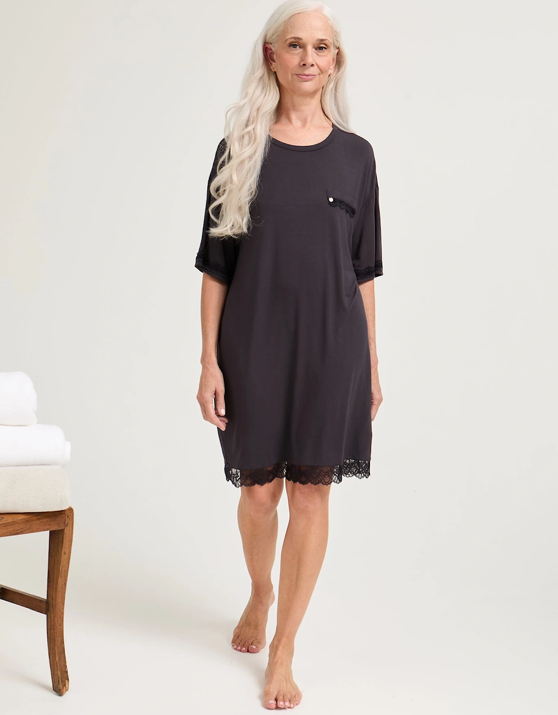 Bamboo Lace Tee Dress in Raven, 5 of 4