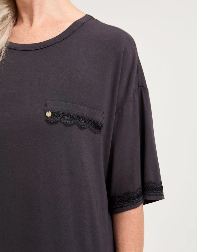 Bamboo Lace Tee Dress in Raven