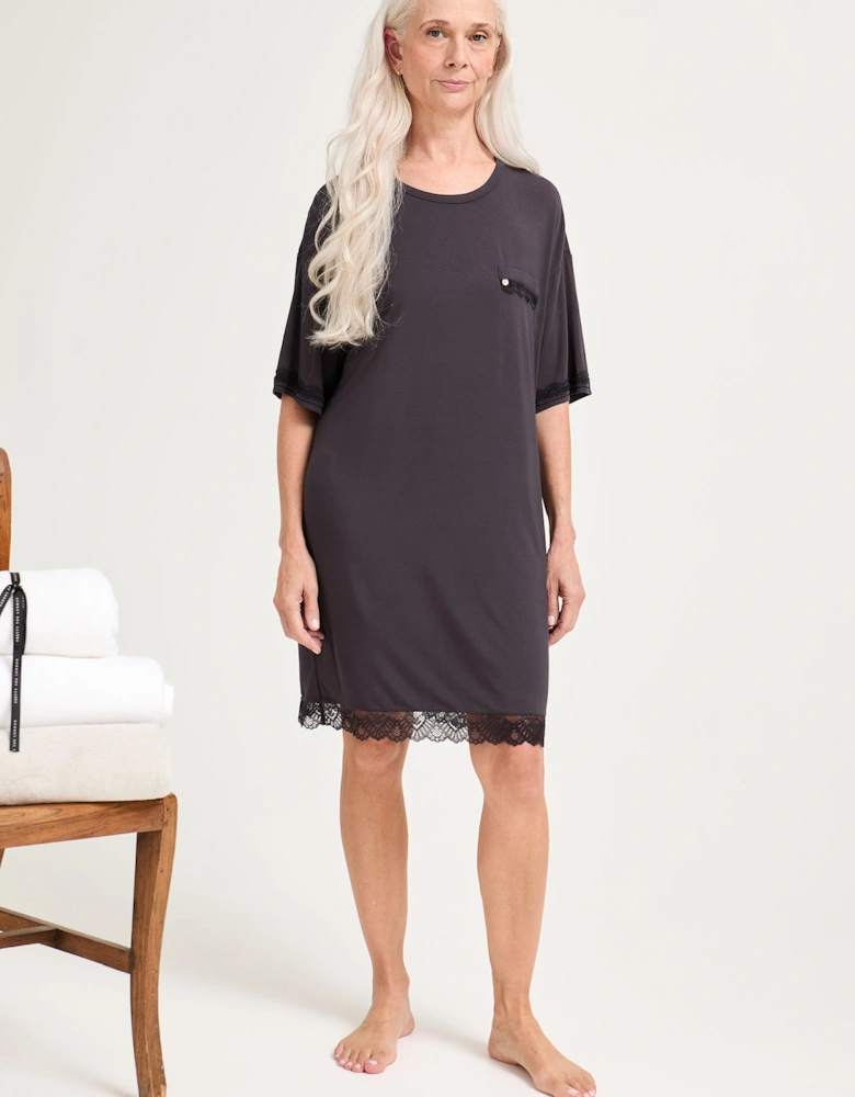 Bamboo Lace Tee Dress in Raven