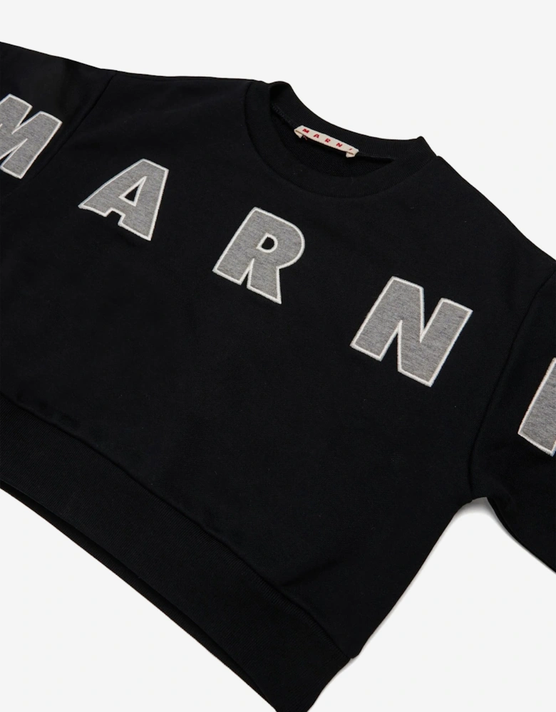 Girls Cropped Logo Sweatshirt in Black